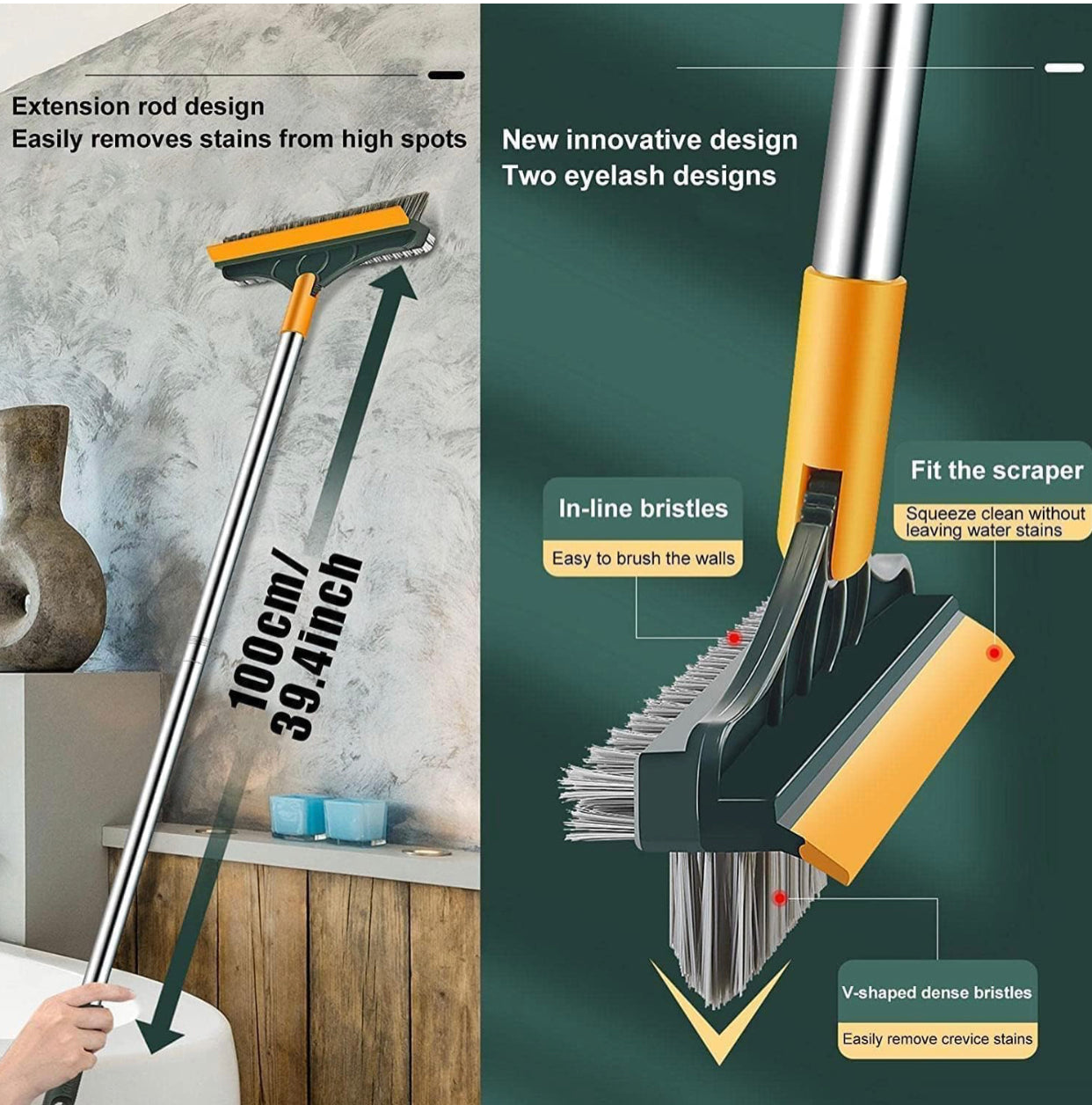 3 in 1 Bathroom Cleaning Brush with Wiper