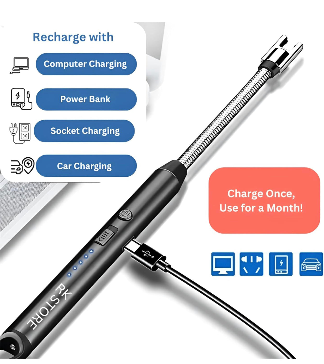 Gas Lighter with USB Charging