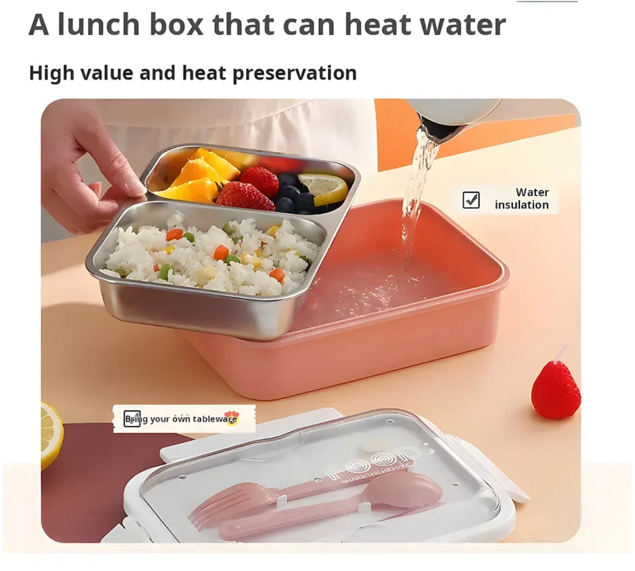 304 Stainless Steel Lunch Box - 3 partition( Opaque Lid)