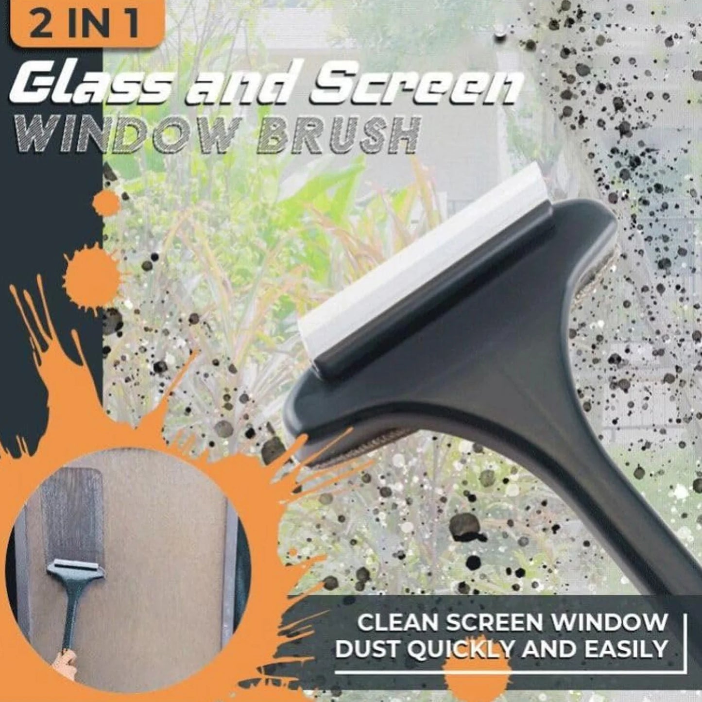 Brush 2 In 1 Mesh Cleaning Brush & Wiper With Extended Handle Window Cleaning Brush Net Cleaner,Magic Window Cleaner Brush, Window Mesh Cleaner