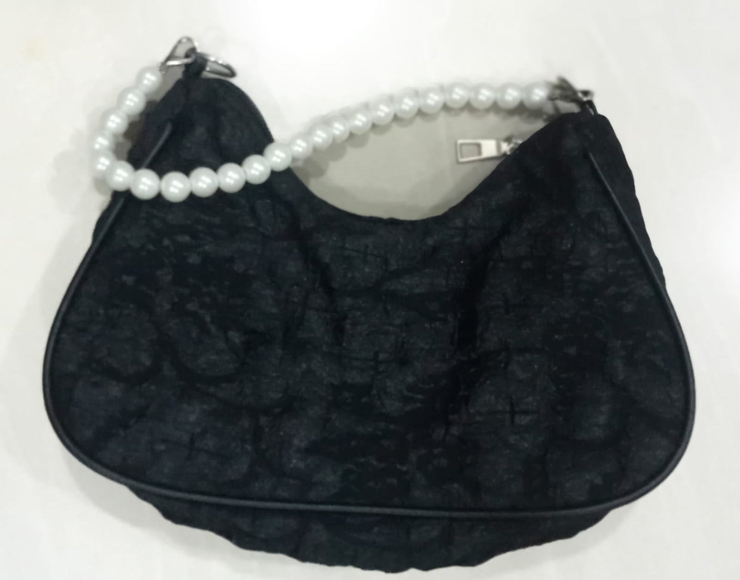 Black Handbag with Pearl Handle